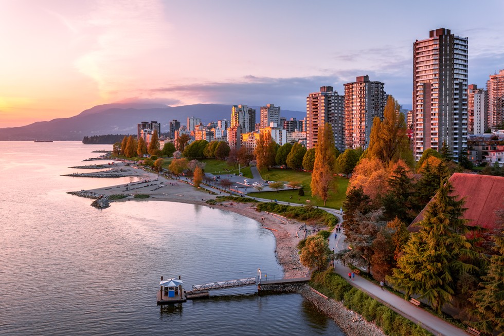 aquatic centre ferry dock, vancouver, skyline, british columbia, canada
